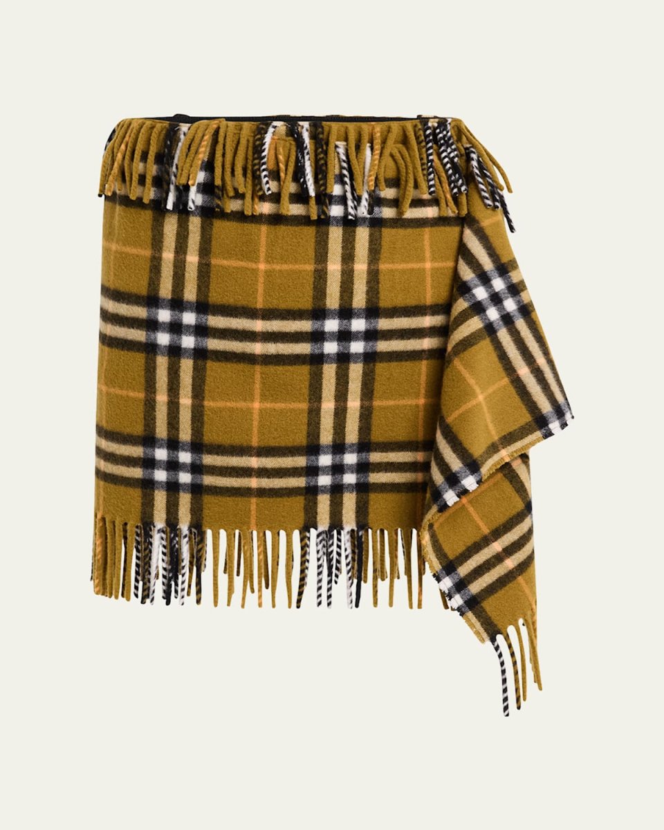 Check Wrap Mini Skirt With Fringe